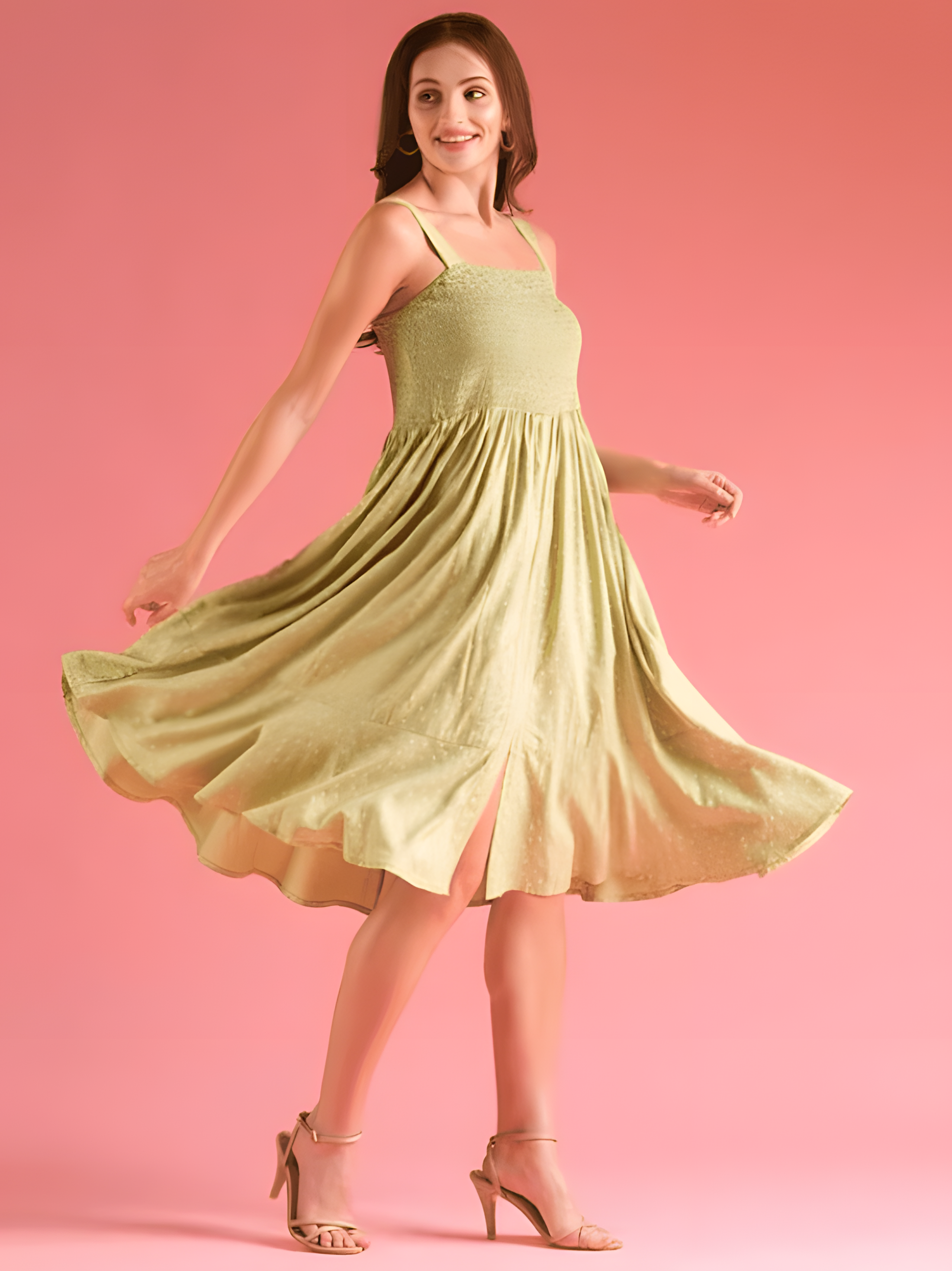 Women Green Smocked Fit & Flare Midi Dress