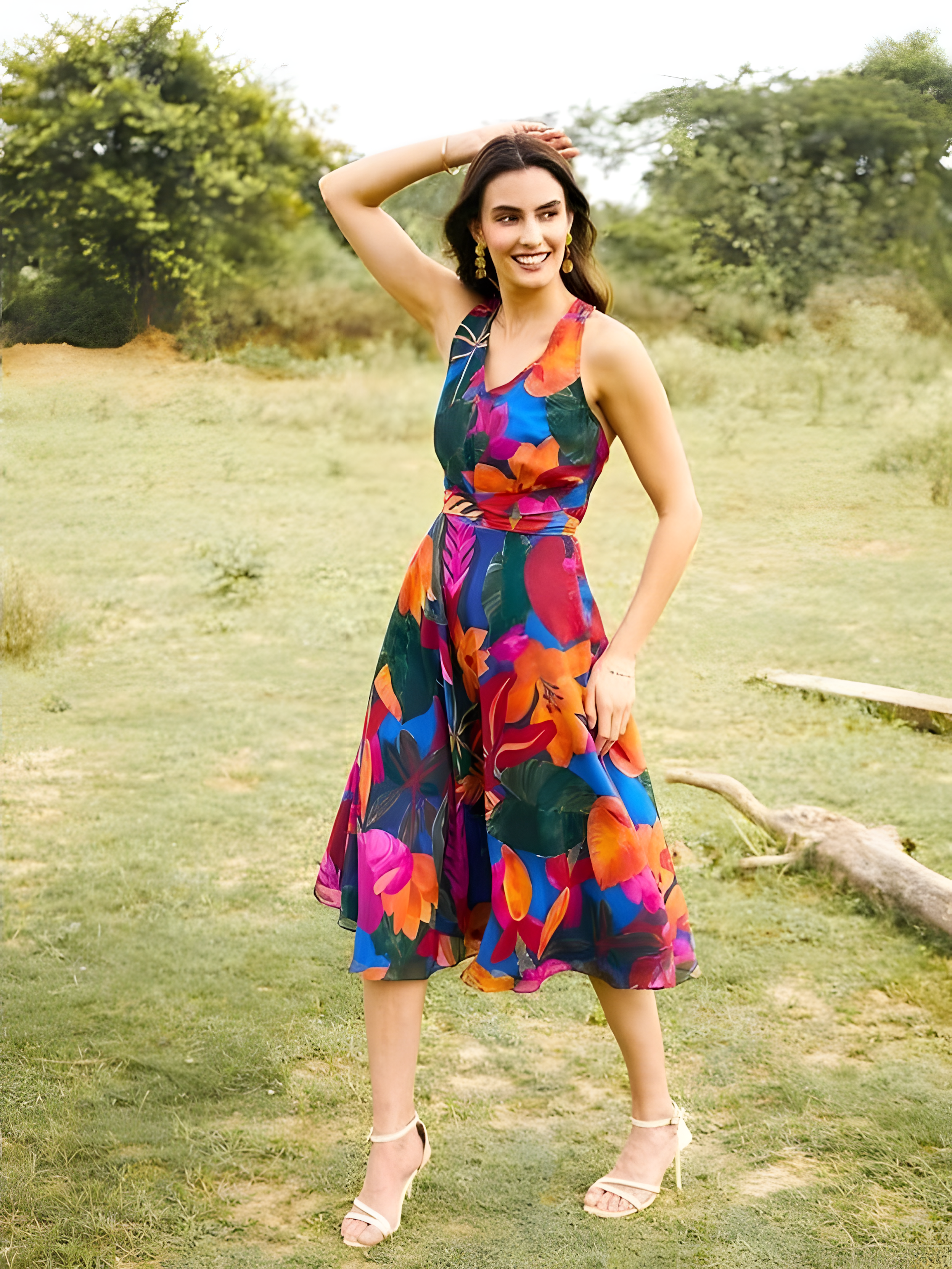 Multi-Color Backless Overlap Asymmetric Dress