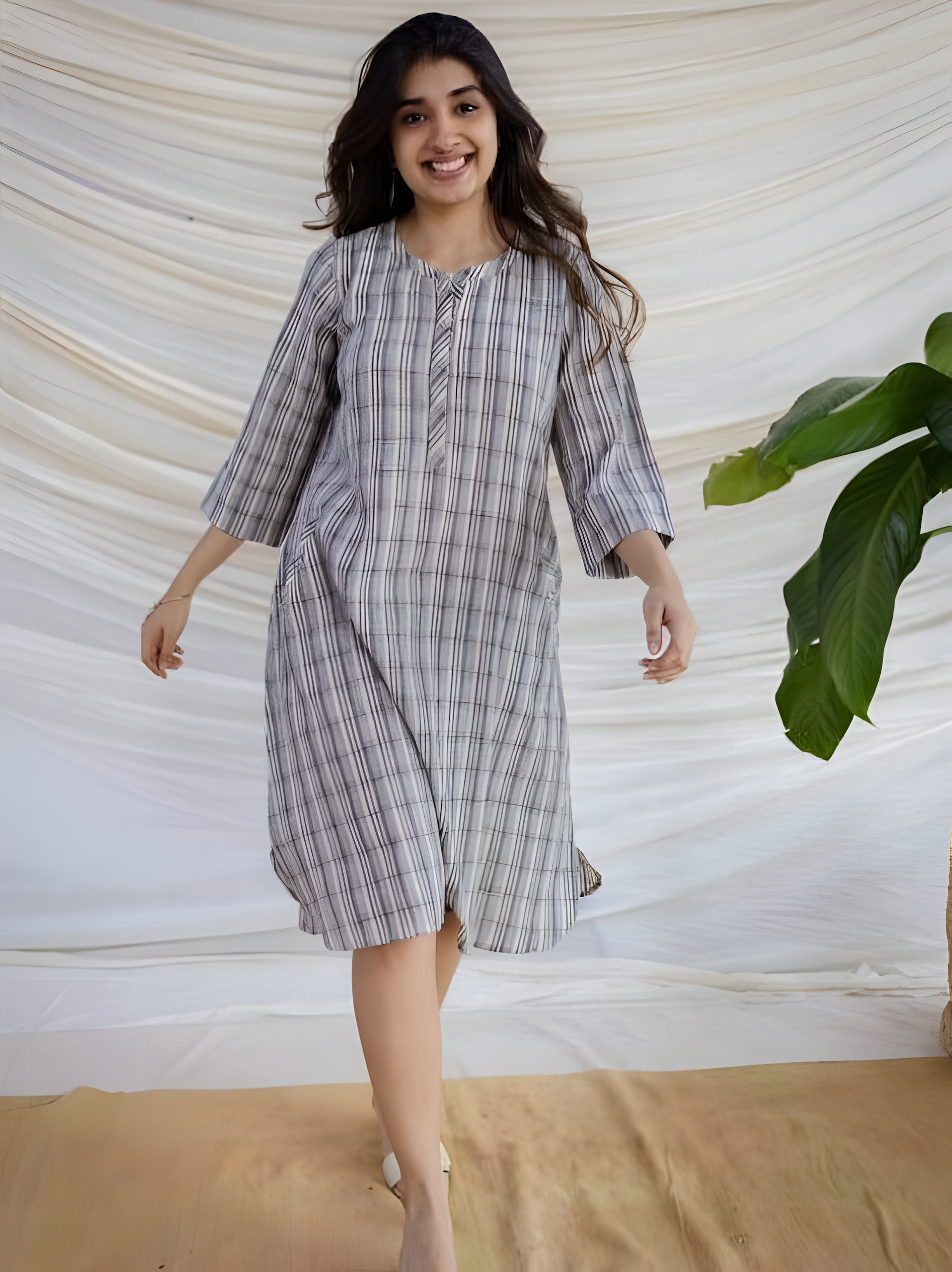 Women Checked A-Line Cotton Dress