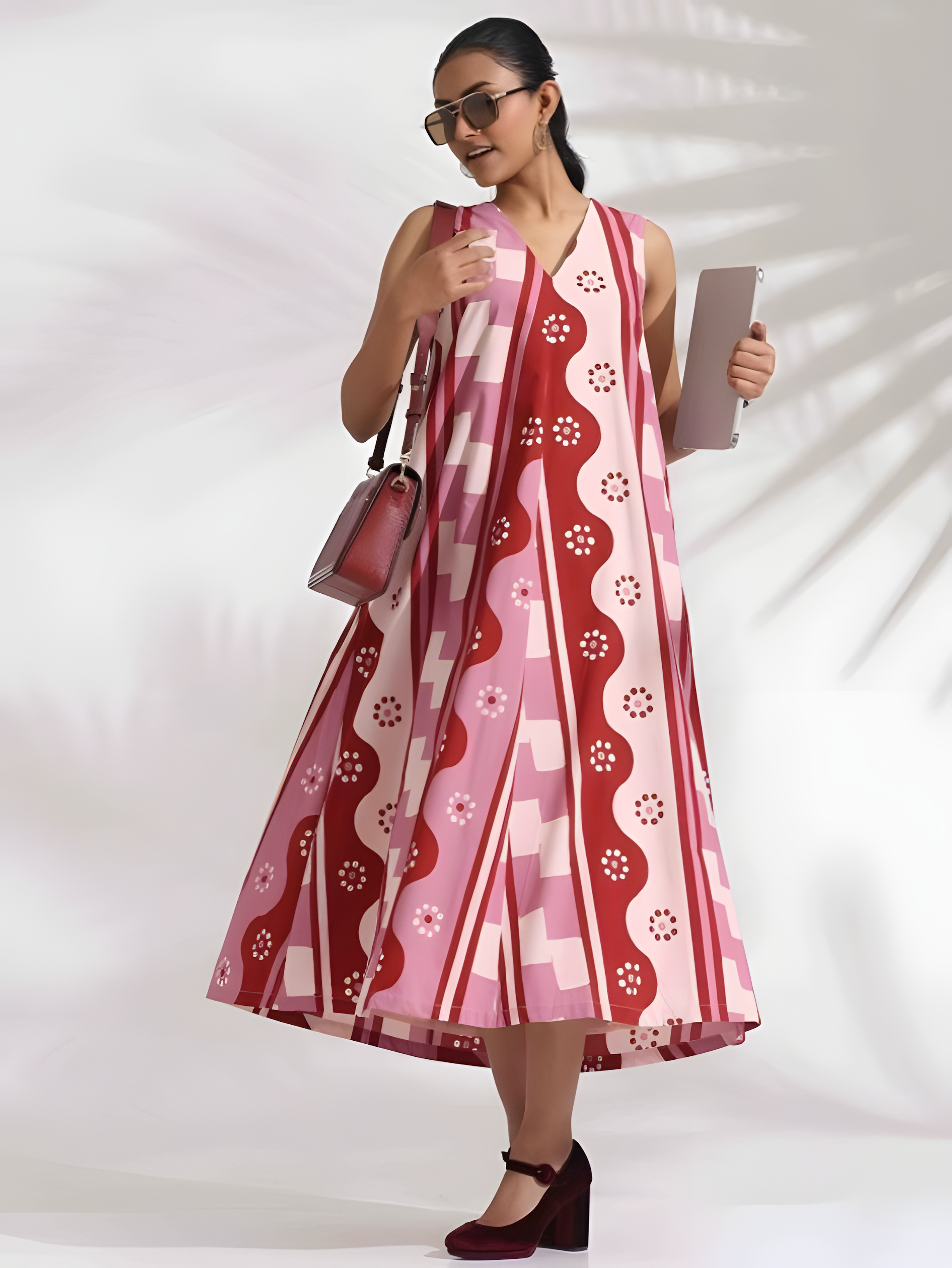Women Pink Cotton Abstract Print Dress
